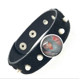 Leather snap bracelet Handmade 20mm snap &pearls SB20